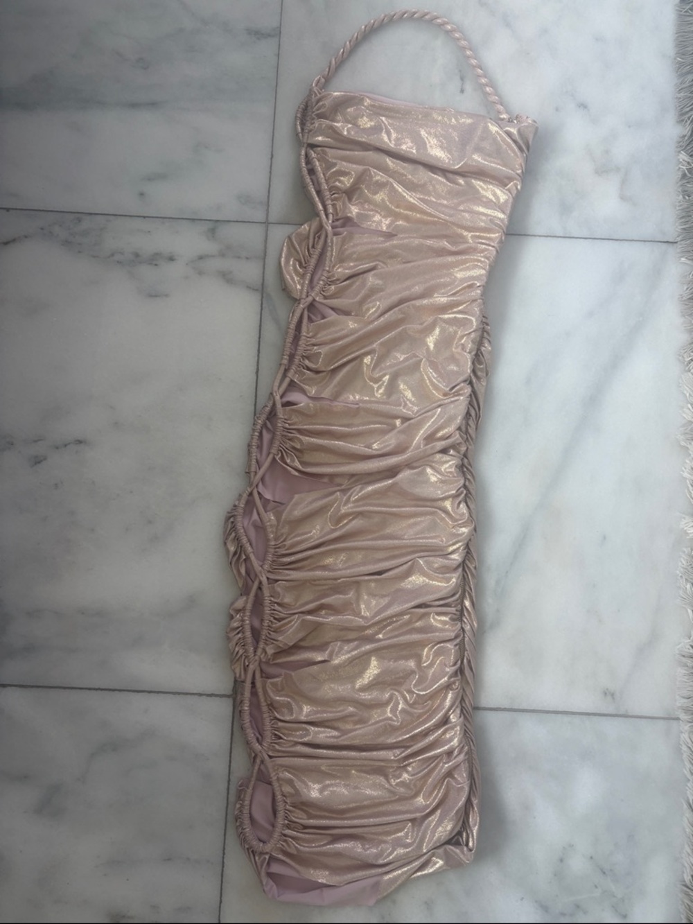 Bronx and Banco Shimmery Blush Ruched Midi Skirt